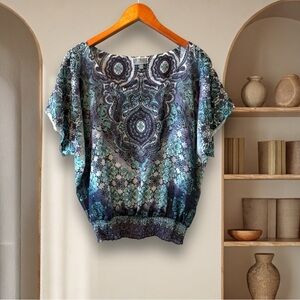 Women’s JM COLLECTION Paisley Blouse with Flutter Sleeves Size L